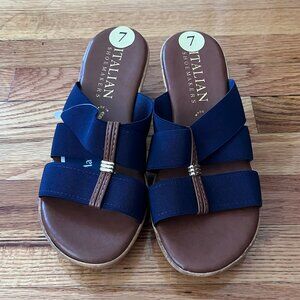 NWOT Italian Shoemakers Navy Stretch Wedge Sandals